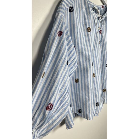 ANTHROPOLOGIE Akemi + Kim Size XS Adela Striped Embroidered Boho Blouse - Picture 4 of 9